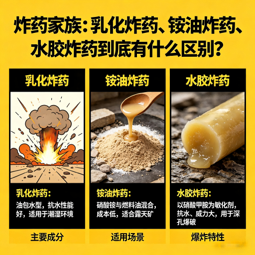 神木炸药家族：乳化炸药、铵油炸药、水胶炸药到底有什么区别？